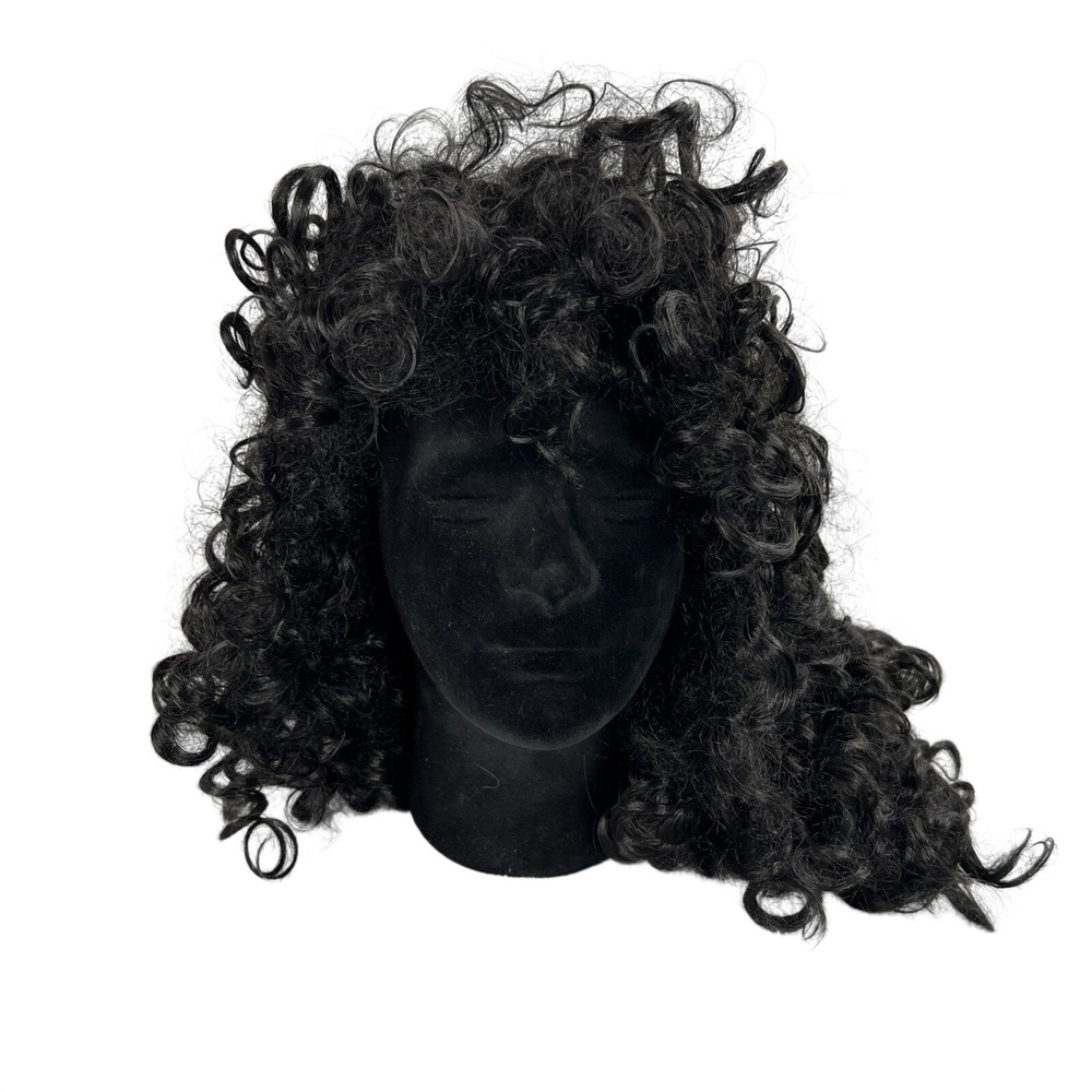 Black Curly Wig Long Ringlets Synthetic Costume Cosplay Glam Retro Rick James